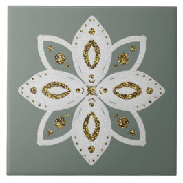 Azulejo flor popular 1 lite verde y blanco