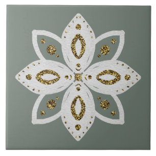 Azulejo flor popular 1 lite verde y blanco