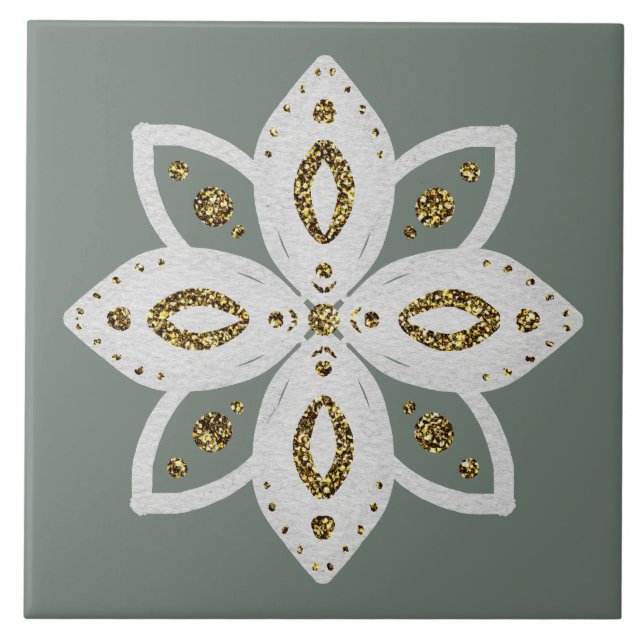 Azulejo flor popular 1 lite verde y blanco (Frente)