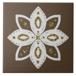 Azulejo flor popular 1 marrón claro y blanco