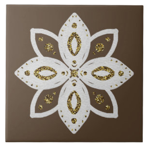 Azulejo flor popular 1 marrón claro y blanco