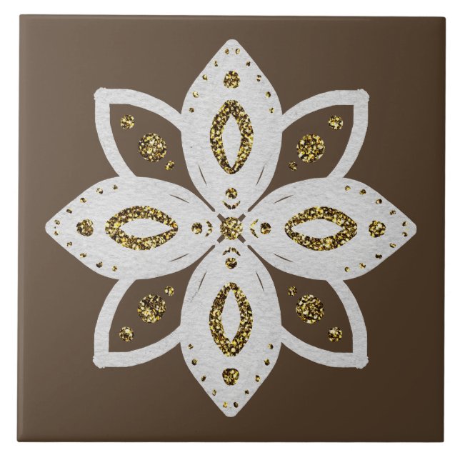 Azulejo flor popular 1 marrón claro y blanco (Frente)