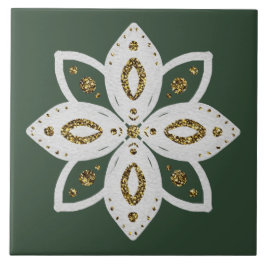 Azulejo flor popular 1 verde y blanco