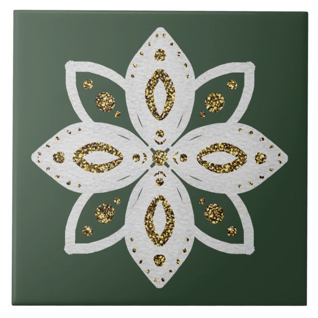 Azulejo flor popular 1 verde y blanco (Frente)