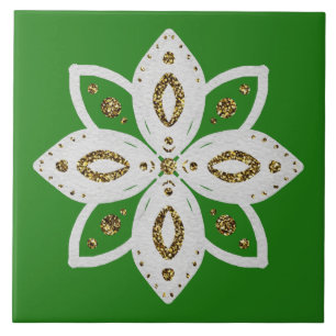 Azulejo flor popular 1 verde y blanco