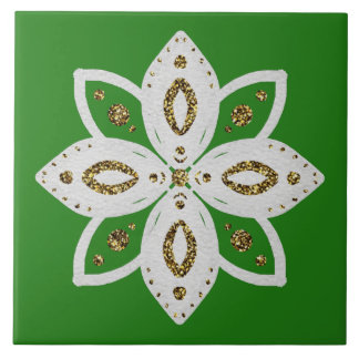 Azulejo flor popular 1 verde y blanco