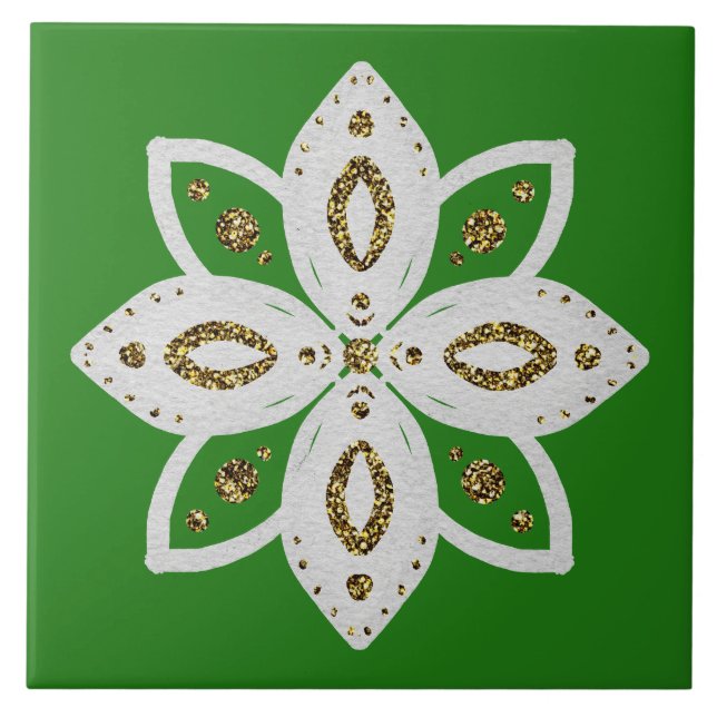Azulejo flor popular 1 verde y blanco (Frente)