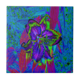 Azulejo Flor Psicodélica morada y lirio verde limón