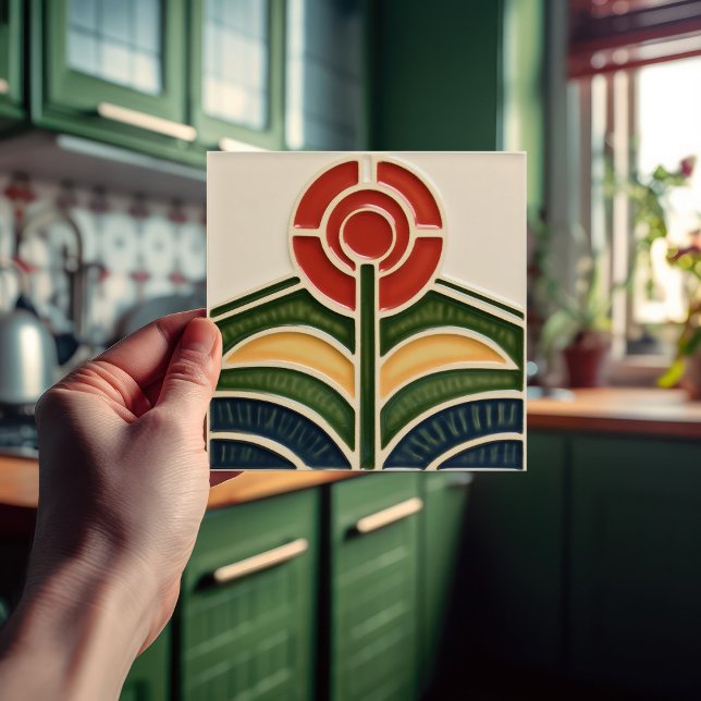 Azulejo Flor roja a mediados del siglo Simetría Artes y Ar (Subido por el creador)