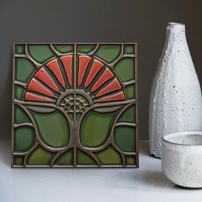 Azulejo Flor roja a mediados del siglo Simetría Artes y Ar (Subido por el creador)