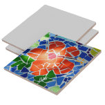 Azulejo Flor roja brillante de mosaico colorido<br><div class="desc">La flor roja brillante entre las hojas verdes y el agua azul en un estanque de mosaico de baldosas koi es una colorida baldosa cerámica decorativa Zen. Personalizar con Iniciales y un Nombre. Este es uno de los múltiples diseños de coordinación con la fotografía de arte original de JLW_PHOTOGRAPHY.</div>