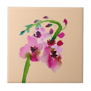 Azulejo Flor rosa de acuarela floral verbascum