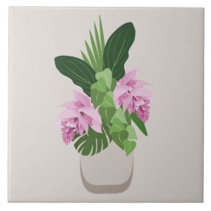 Azulejo Flor rosa de Medinilla Tropical en Base Beige