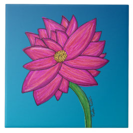 Azulejo Flor rosa fucsia con fondo azul