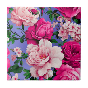 Azulejo Flor rosa rosada grande retro