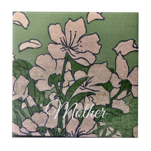 Azulejo Flor Rosa Verde (Frente)