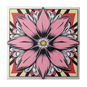 Azulejo Flor rosa y amarilla de estilo cómico Cerámica Til
