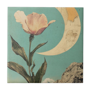 Azulejo Flor rosa y luna creciente