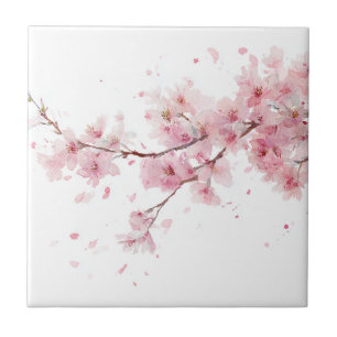 Azulejo Flor Sakura Flor de Cerezo Rosa Acuarela