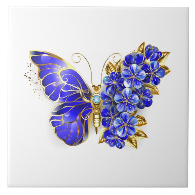 Azulejo Flor Sapphire Mariposa (Frente)
