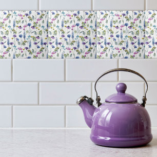 Azulejo Flor silvestre acuarela azul púrpura