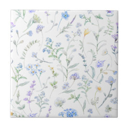Azulejo Flor Silvestre Acuarela Púrpura Azul