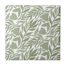 Azulejo Flor silvestre Cascada Blanco & Moss Verde