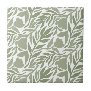 Azulejo Flor silvestre Cascada Blanco & Moss Verde