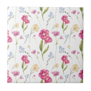 Azulejo Flor silvestre de acuarela rosa