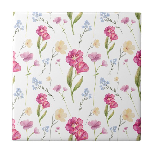 Azulejo Flor silvestre de acuarela rosa (Frente)