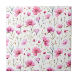 Azulejo Flor silvestre de acuarela rosa