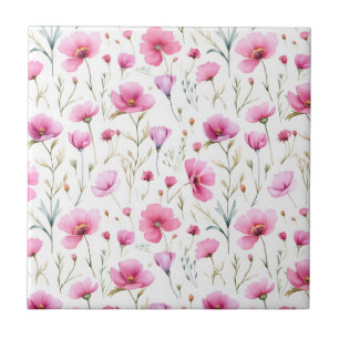 Azulejo Flor silvestre de acuarela rosa