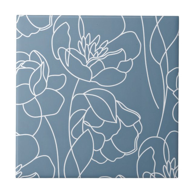Azulejo Flor silvestre moderna azul blanco (Frente)