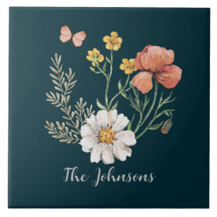 Azulejo Flor silvestre verde azulada