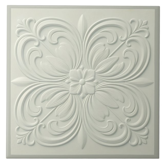 Azulejo Flor suave suave verde suave de alivio Faux (Frente)
