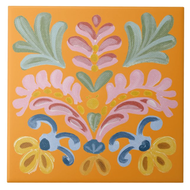 Azulejo Flor Tropical Naranja Única (Frente)