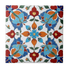 Azulejo Flor turca Iznik Naranja roja Flor blanca azul