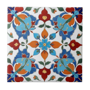 Azulejo Flor turca Iznik Naranja roja Flor blanca azul