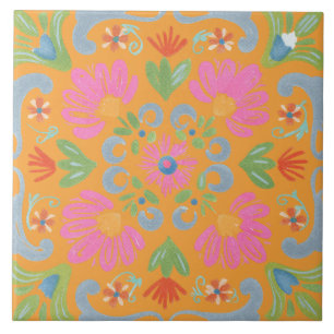 Azulejo Flor Vibrante Detallada Intrincada