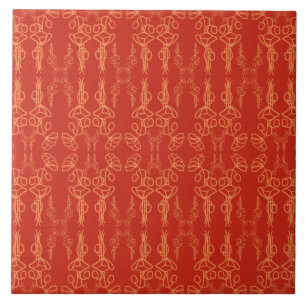 Azulejo Flor Vintage Naranja sobre Contorno de Flor de Ama