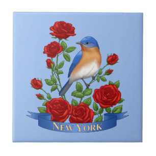 Azulejo Flor y pájaro del estado de Nueva York - Rosa Azul