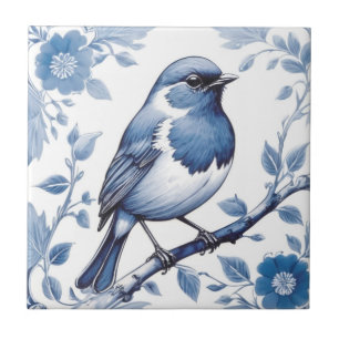 Azulejo Flora azul y blanca de Robin Bird europea