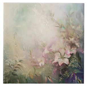 Azulejo Flora blanca rosada tropical