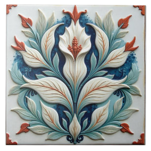 Azulejo Flora blanca y de cobre