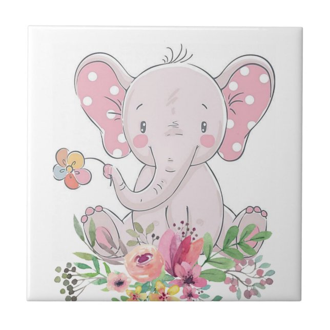 Azulejo Flora de amor de elefante de mosaico cerámico (Frente)