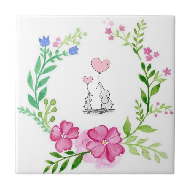 Azulejo Flora de amor de elefante de mosaico cerámico (Frente)