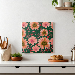 Azulejo Flora de color de agua rojo verde