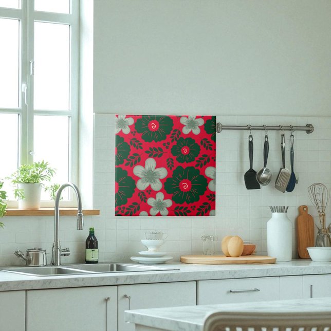 Azulejo Flora de color de agua verde rojo (Subido por el creador)