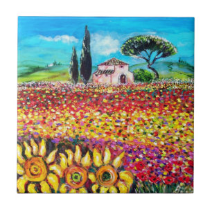 Azulejo FLORA EN TOSCANA/ Campos, Cachorros y girasoles