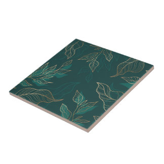 Azulejo Flora verde dorada